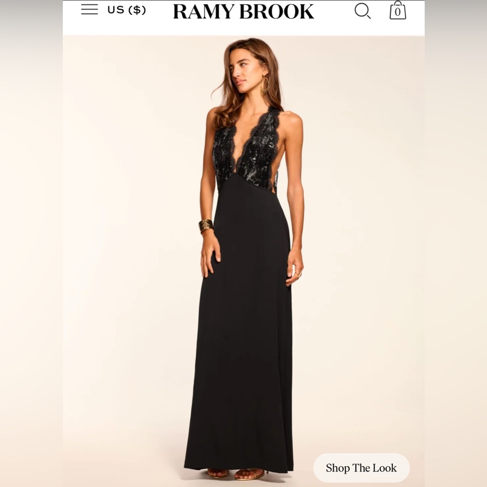 NWOT RAMY BROOK Chantal Embellished Plunging V-Neck Gown